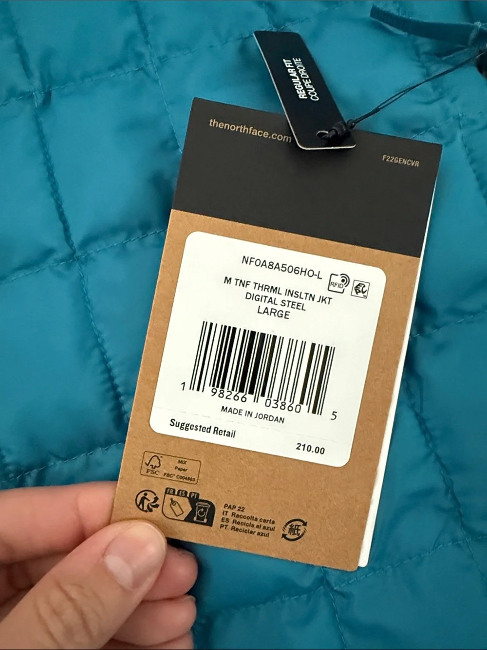 The North Face Men’s Thermal Insulated Jacket digital steel Blue Quilted Medium